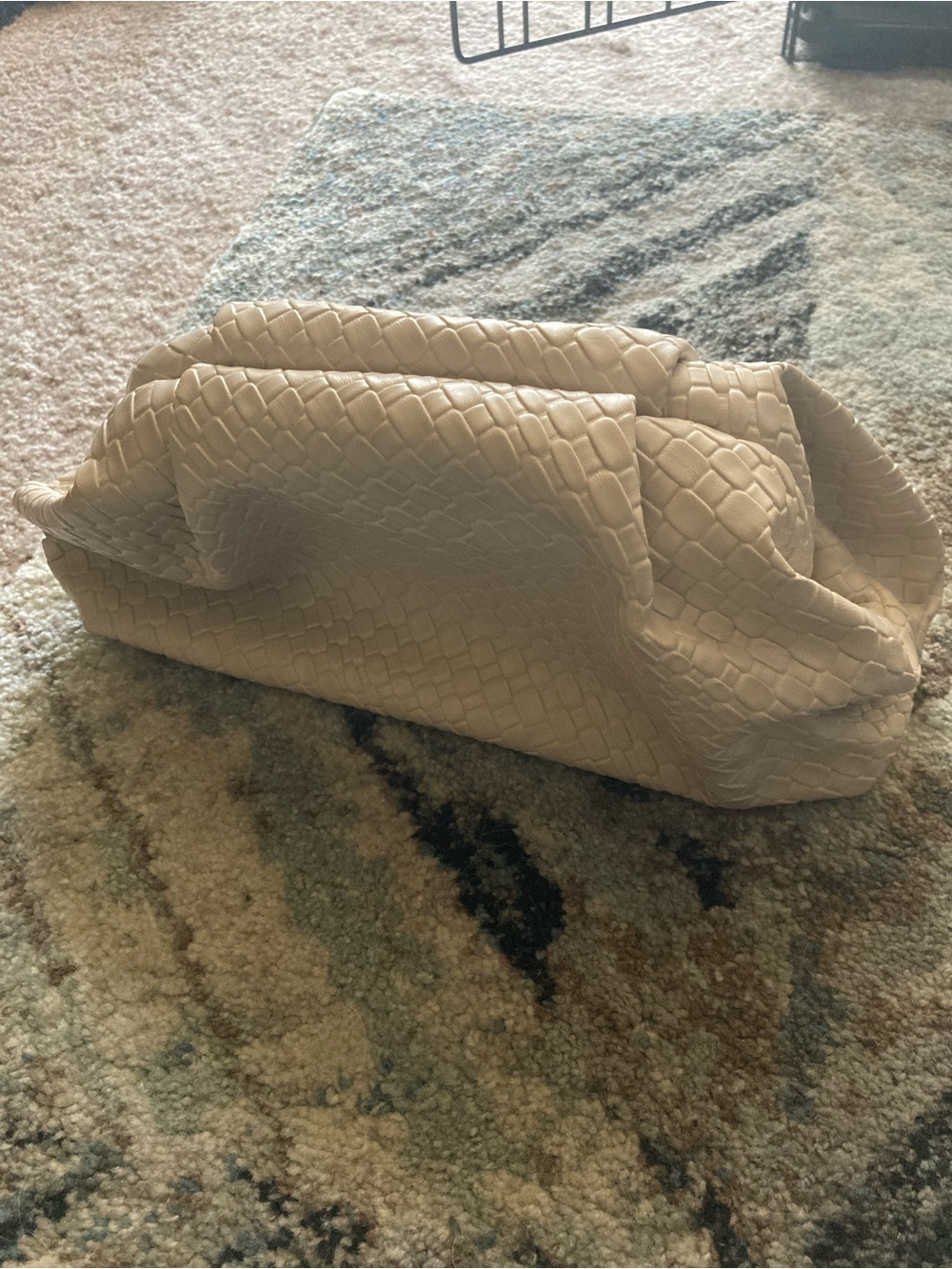 Textured Woven Cream Clutch - Soft Folded Wristlet